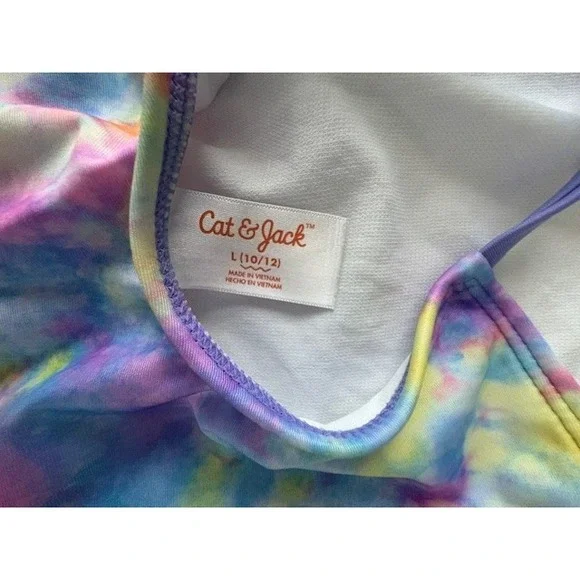 Cat & Jack Girls Sz L10/12 Swimsuit Multicolor Tie Dye One Piece Crisscross Back - Picture 3 of 10